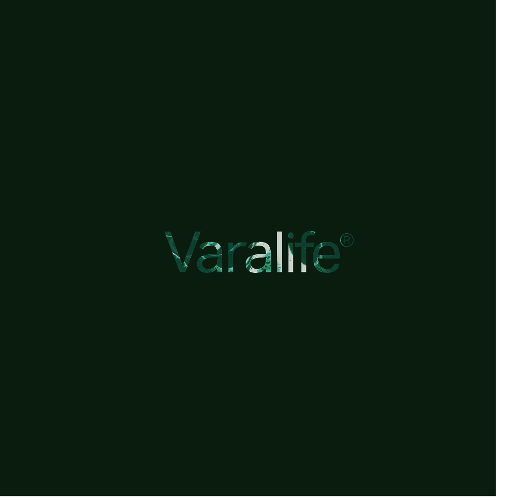 Varalife longevity brand wordmark in green on a dark green background